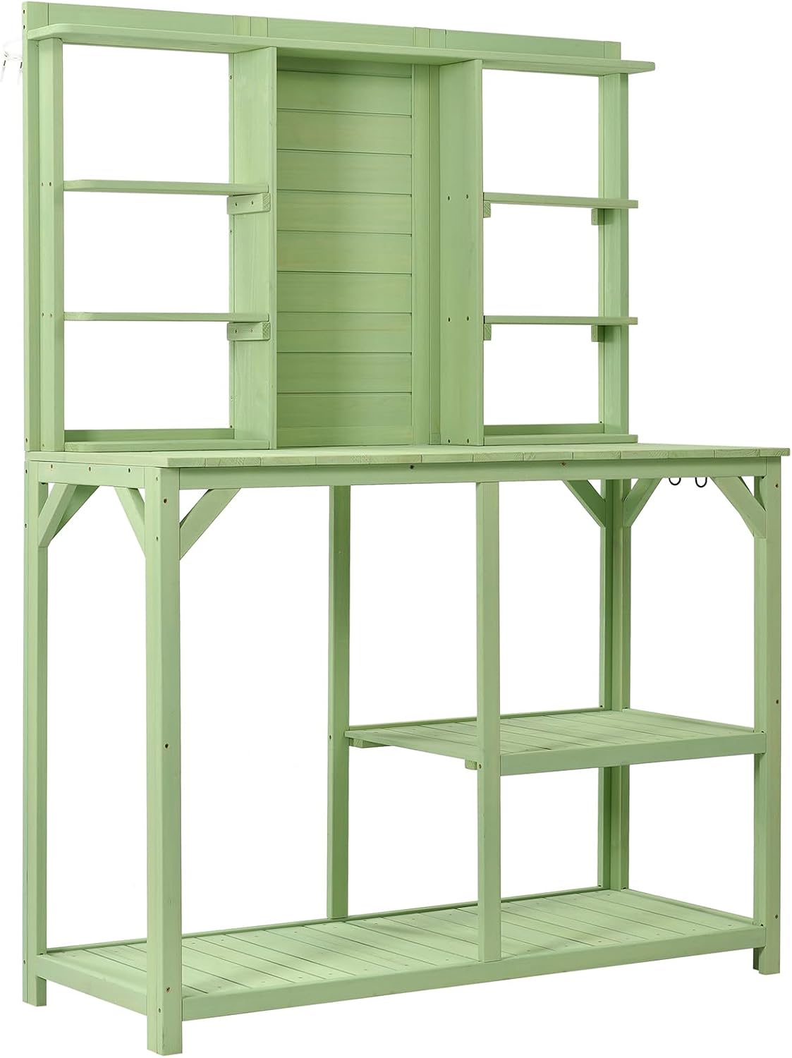 Outdoor Garden Potting Bench Table with 6-Tier Storage Shelves and Side Hook, 64.6" Large Wooden Patio Work Station