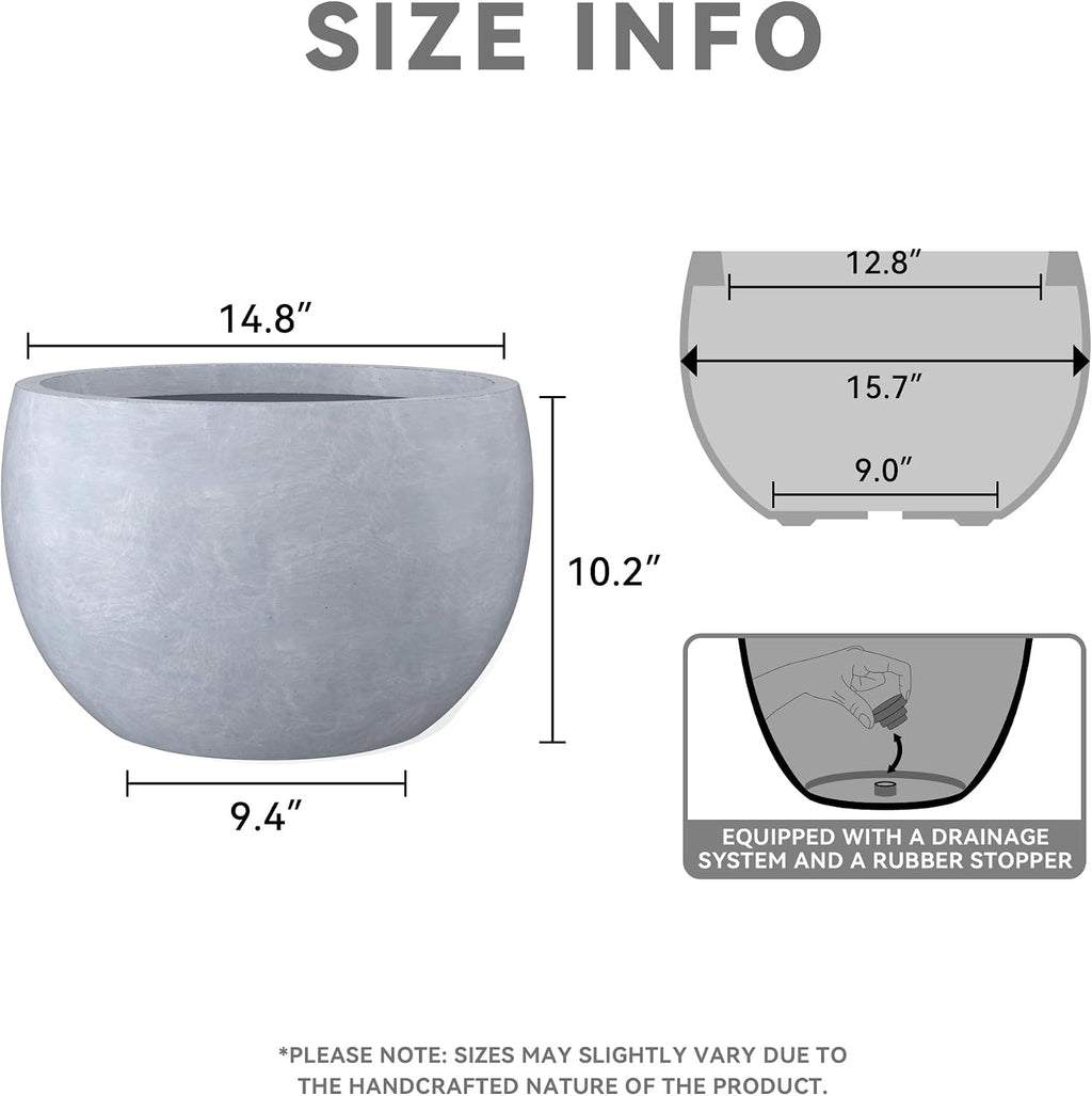 Kante Accent Round Bowl Blue Gray Concrete Planter 15.7" Dia, Outdoor | Rubber Plug for Indoor, Drainage for Garden