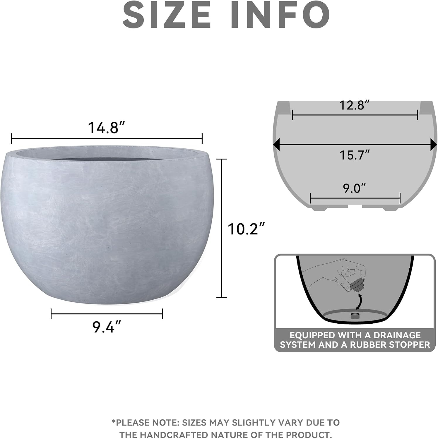 Kante Accent Round Bowl Blue Gray Concrete Planter 15.7" Dia, Outdoor | Rubber Plug for Indoor, Drainage for Garden