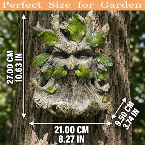 10.3" Whimsical Tree Face Sculpture, Garden Peeker Statue, Outdoor Trunk Tree Huggers Art, Landscape Accent Ornament, Hanging Fairy Elve Figurine for Yard Art, Feeder Decor Wall Mounted Statue