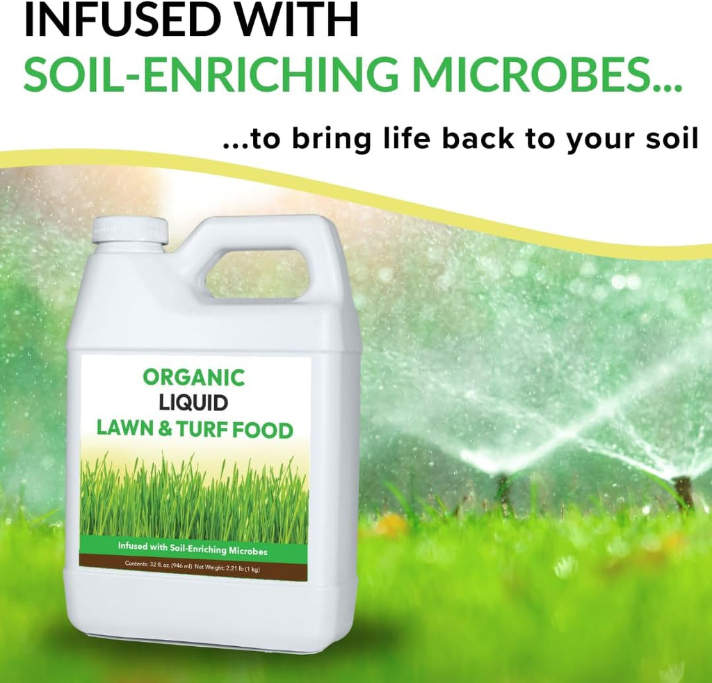 Organic Liquid Lawn & Turf Food - Rapid Green-Up Concentrate | Infused with a Broad Spectrum of Soil Enriching Microbes