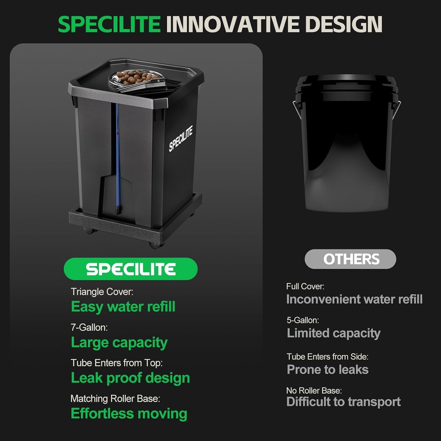 SPECILITE 7 Gallon 2 Buckets DWC Hydroponics Grow System with Wheels | Top Drip Kit, Deep Water Culture Recirculating