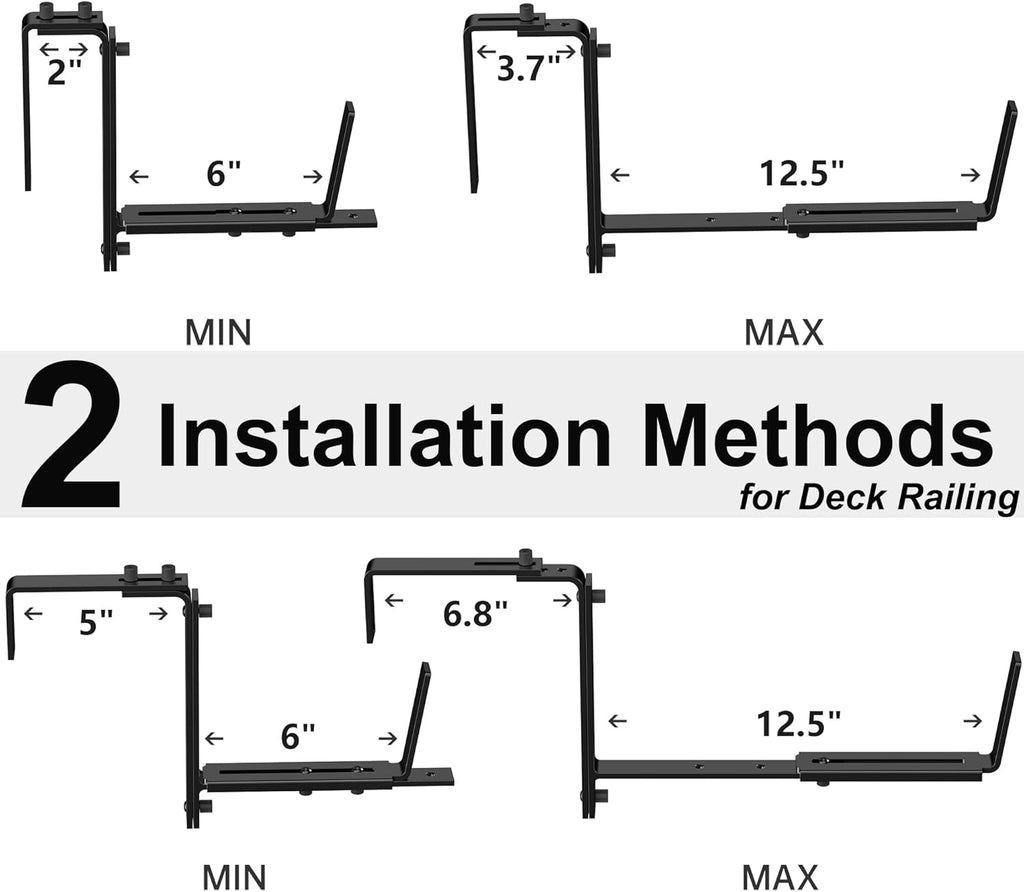 Y&M 6 Pcs Deck Railing Adjustable Planter Box Brackets (6 to 12.5 in), Universal Heavy Duty Iron Flower Box Brackets