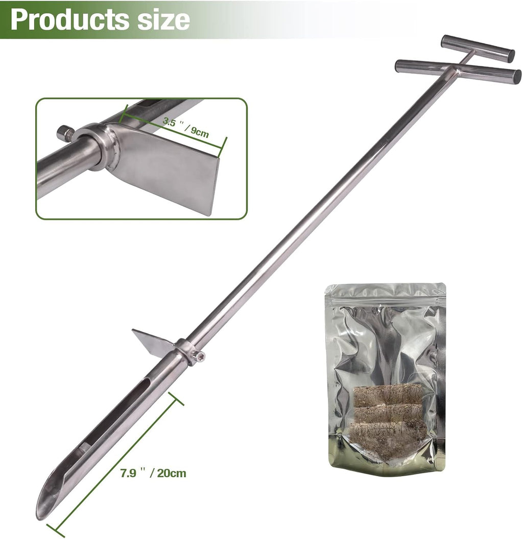 40 Inches Professional Stainless Steel Soil Sampler Probe with Ejector Foot Pedal Reusable Sample Bag, Soil Test Kits