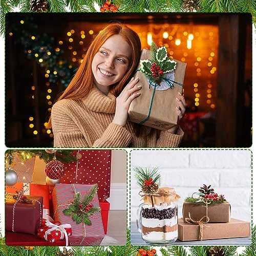 48 Pcs Christmas Floral Picks and Sprays Cone Berry Stems for Craft, Vivid