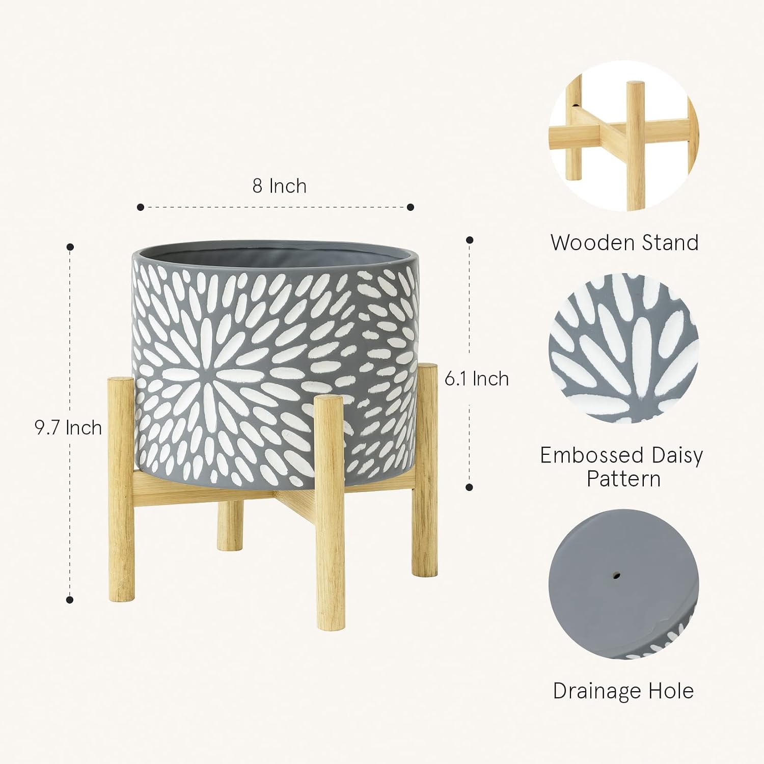 LA JOLIE MUSE Ceramic Planter for Plant, 8 Inch Indoor Planter with Stand | Decorative Planter Pot with Drainage Hole