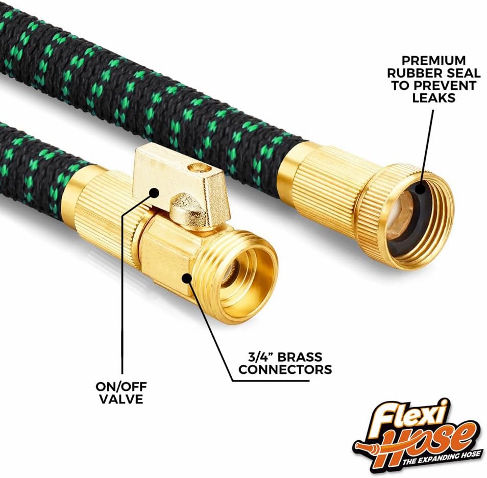 Flexi Hose with 8 Function Nozzle, 150FT - Lightweight Expandable Garden Hose, No-Kink Flexibility, 3/4 Inch Solid
