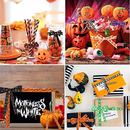 SANNIX 18 Rolls 90 Yards Halloween Ribbon Printed Grosgrain Ribbons 3/8″