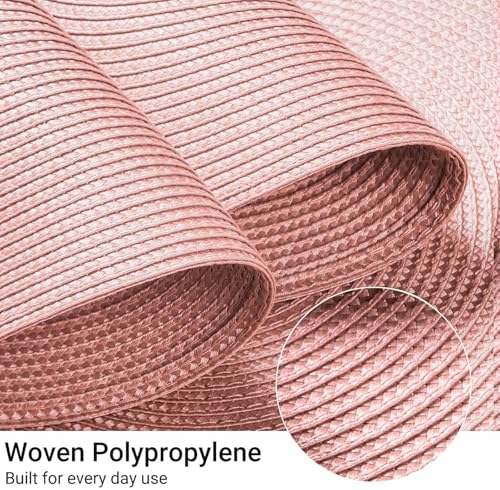FunWheat Round Braided Placemats Set of 4 Table Mats for Dining Tables Woven Washable Non-Slip Place mats 15inch (Pink, 4pcs)
