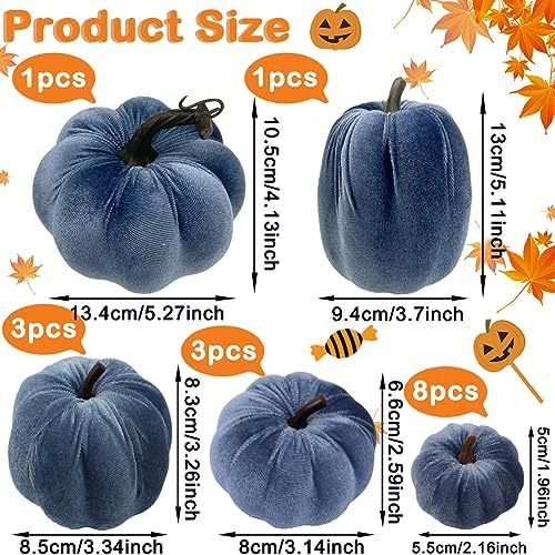 Faux Blue Velvet Pumpkin Artificial Fall Foam Pumpkin Decor 16 Pcs