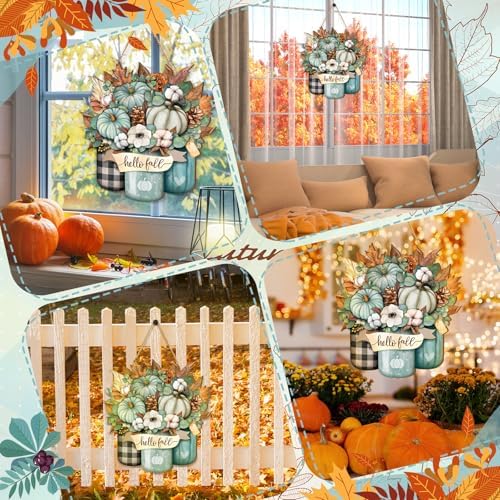 Boao Blue Hello Fall Door Decorations for Home Thanksgiving Decor