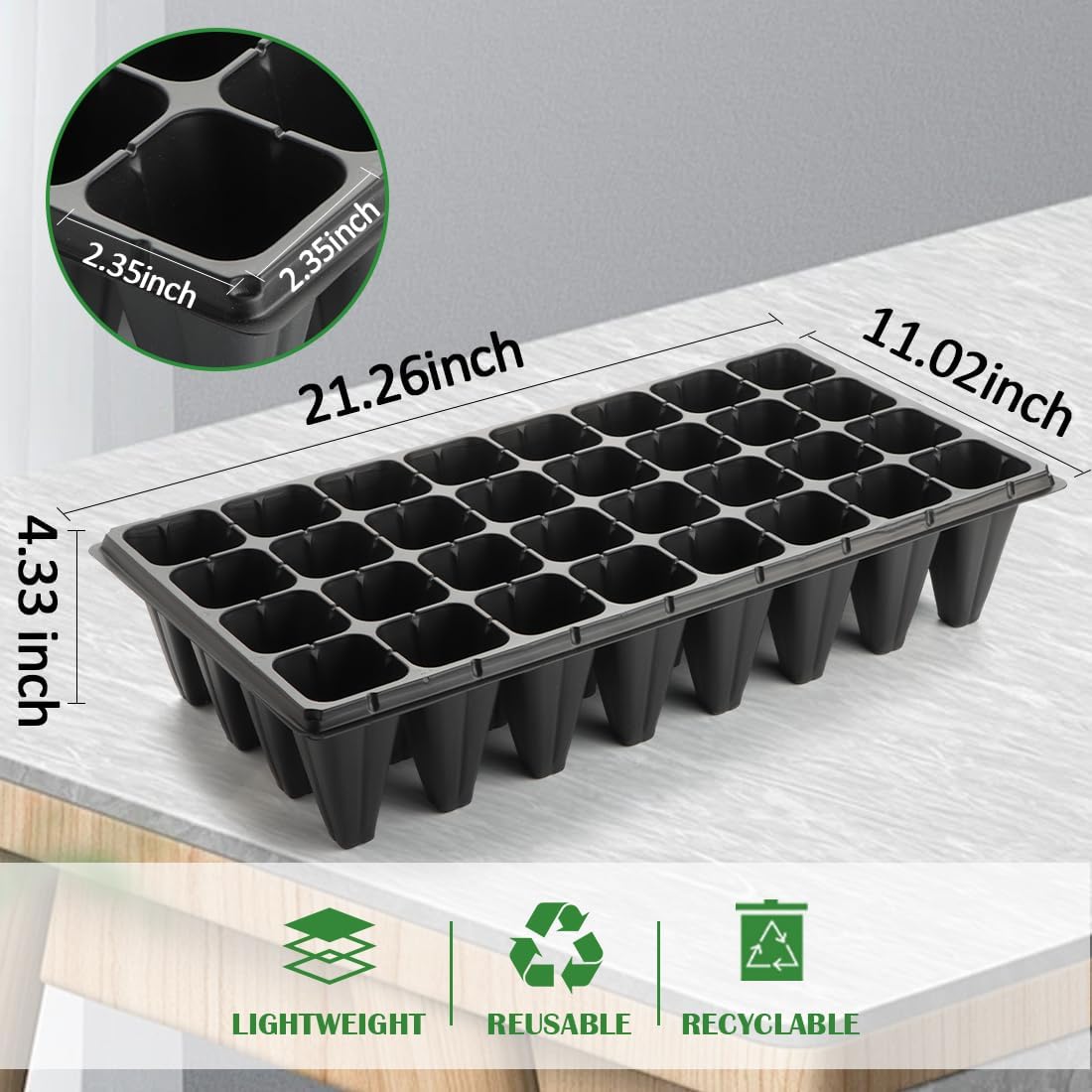 RooTrimmer 10 Pack 32 Cell Seed Starter Trays - Extra Deep 4.33" Plastic Nursery Trays, 20" x 10"，Fits Standard 1020