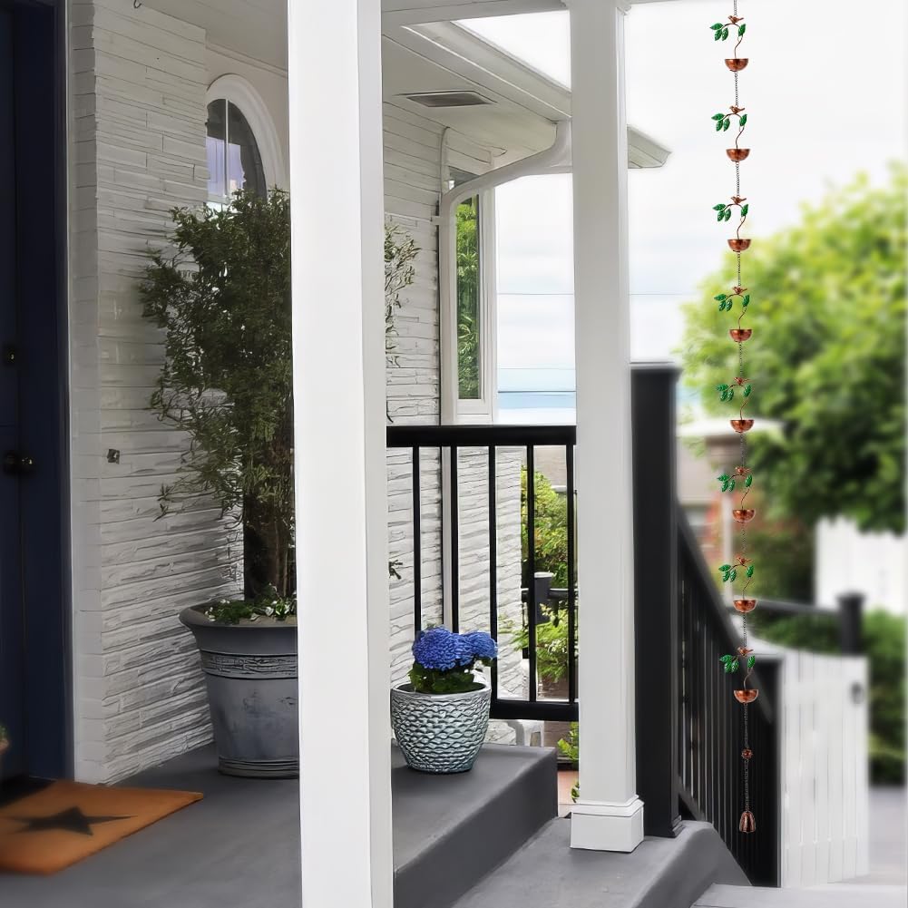 dreamysoul Rain Chains for Outside, Leaves and Bird Decorative Rain Catcher Chains for Downspout Gutter, Eaves Drainage