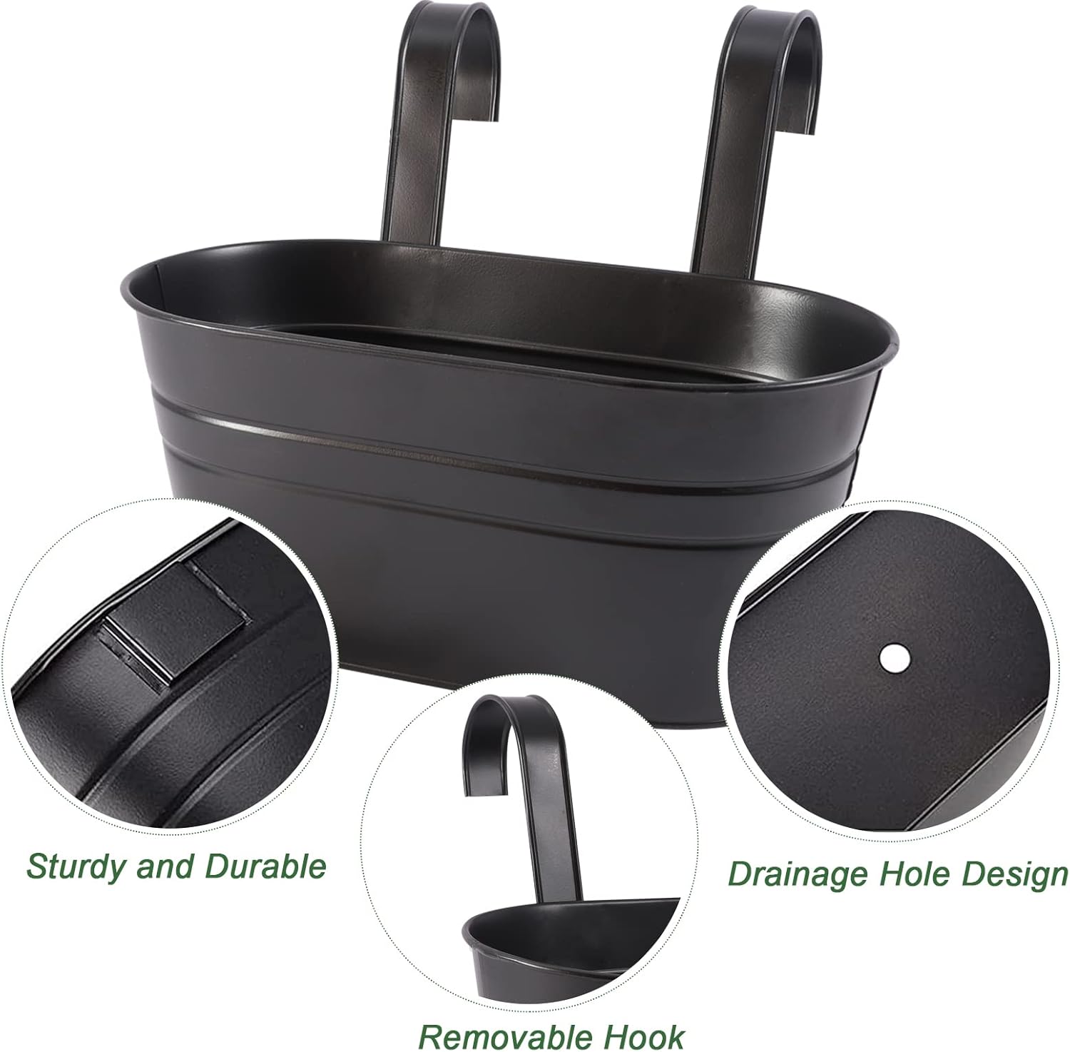 HowRU Metal Iron Flower Pots for Railing Fence Hanging Bucket Pots(5 Pcs) and Hanging Flower Pots Metal Iron Bucket