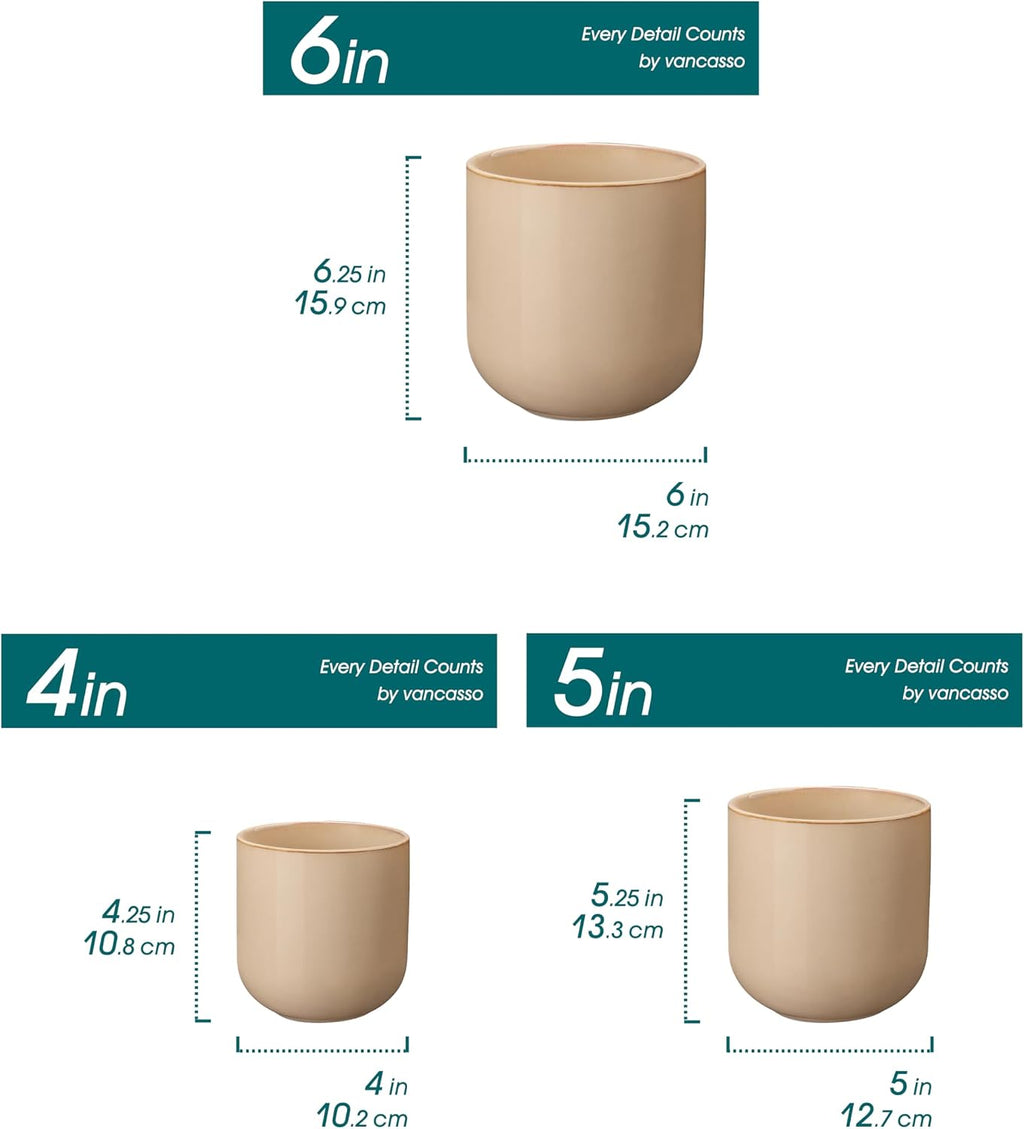 vancasso Ceramic Plant Pots, 4+5+6 inches, Set of 3, Planters with Drainage Hole, Flower Pots Planters Pots for Indoor