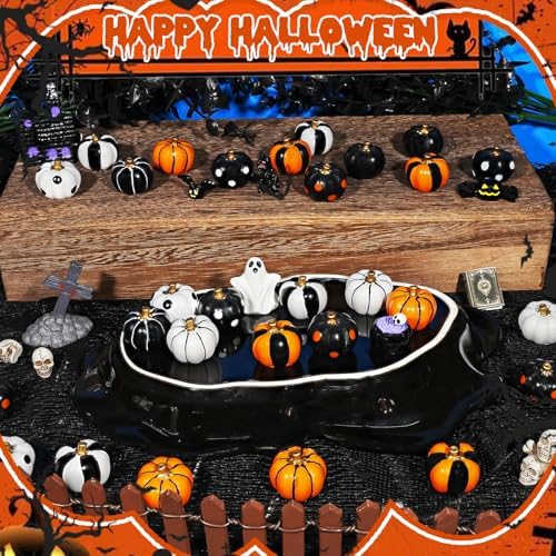 Rileryan 20 PCS Mini Pumpkin Figurines Halloween Miniatures Resin Figurines