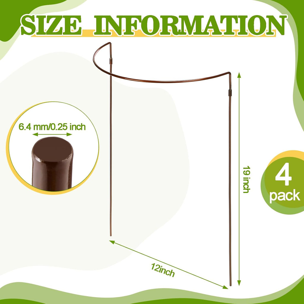 Vercraft 4 Pack 12 x 19 Inch Half Round Plant Support Stakes 1/4 Inch Heavy Duty Rustproof Metal Plant Cage, Weather