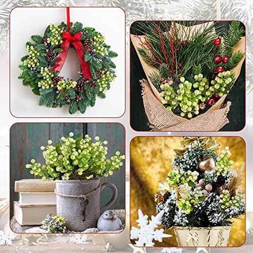 Artificial Berries, 4pcs Artificial White Green Berry Lifelike Fruits Fake Berries for Bridal Bouquet Christmas Home Kitchen Decoration