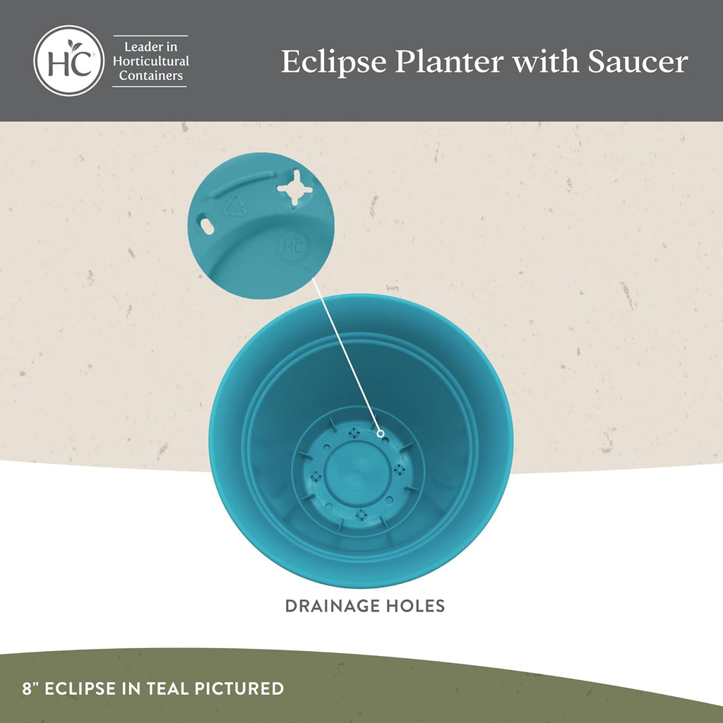 The HC Companies Eclipse Round Planter with Saucer - Outdoor & Indoor Plant Pot with Drainage Holes - Lightweight