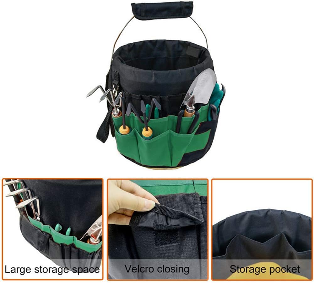 Green Gardening Tools Organizer 5 Gallon Bucket Tools Kit Storage Organizer with Handle, Garden 42 Pockets Tools