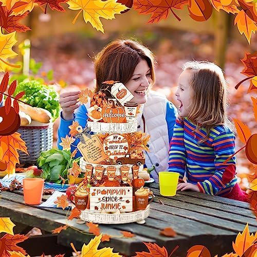 FairySandy 15 Pcs Fall Tiered Tray Decor Set, Pumpkin Table Signs