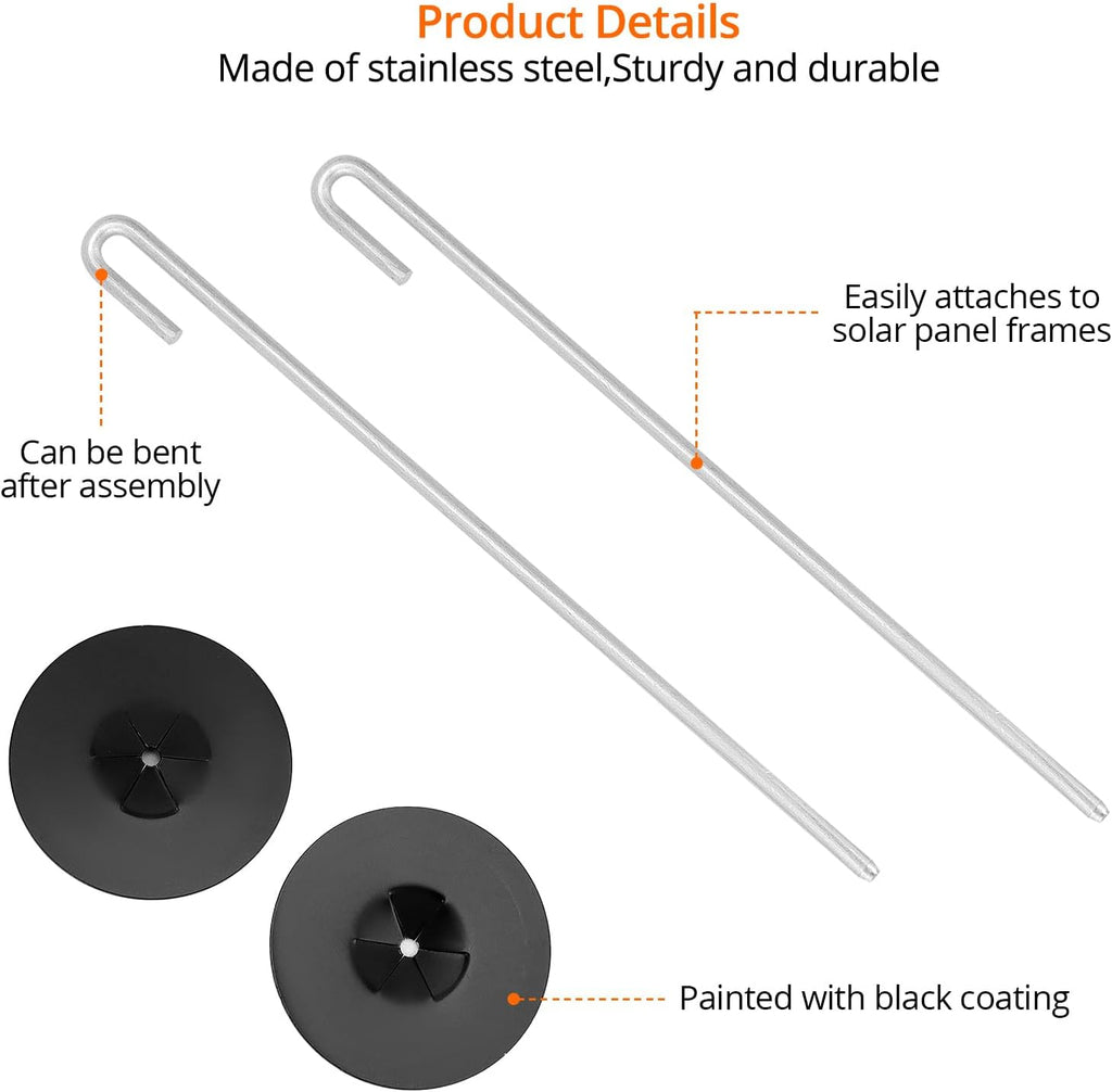 QWORK 200-Pack Stainless Steel Solar Panel Guard Clips with Self-Locking Washers and J Hooks –UV-Protected, Animal