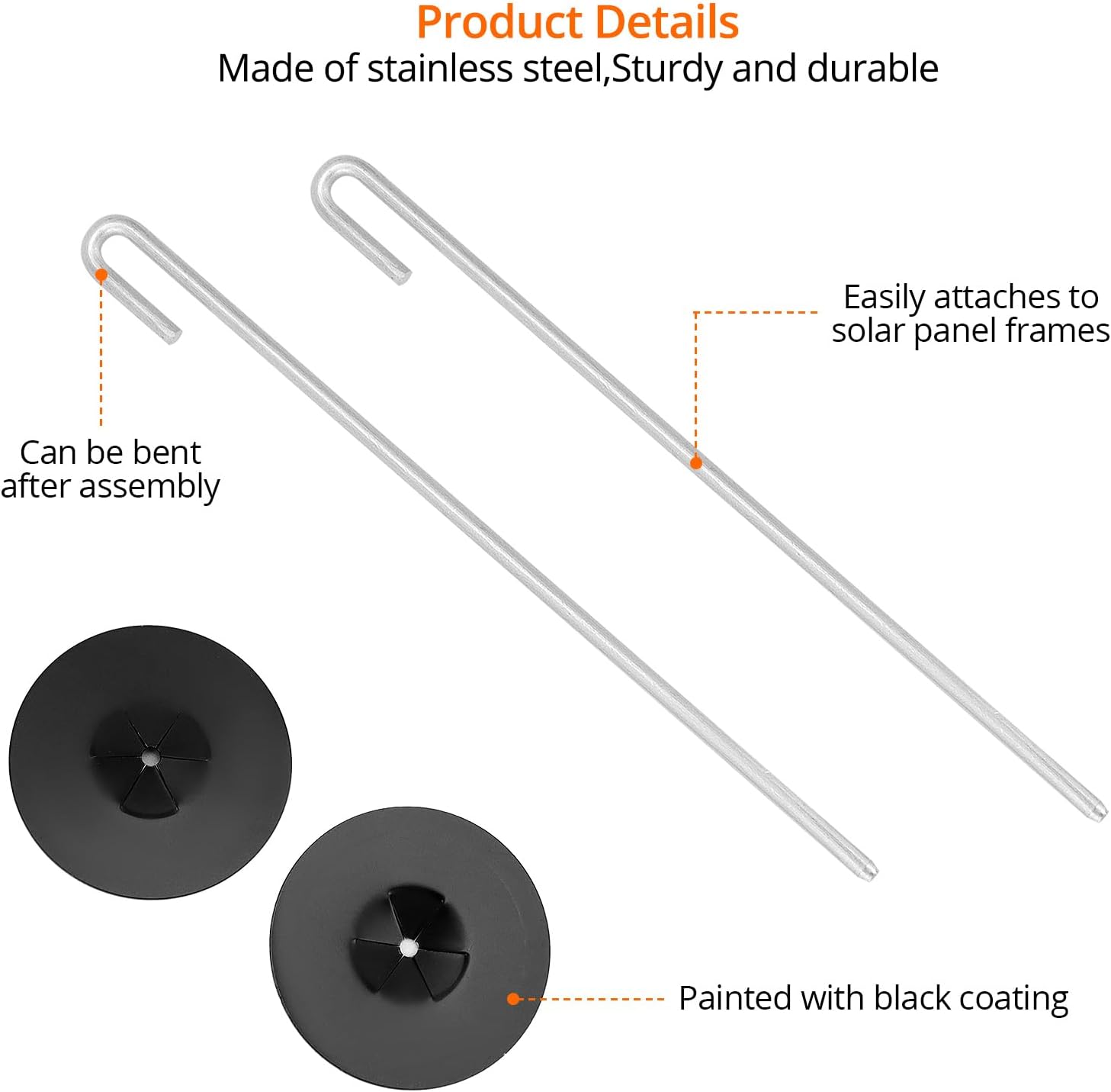 QWORK 200-Pack Stainless Steel Solar Panel Guard Clips with Self-Locking Washers and J Hooks –UV-Protected, Animal