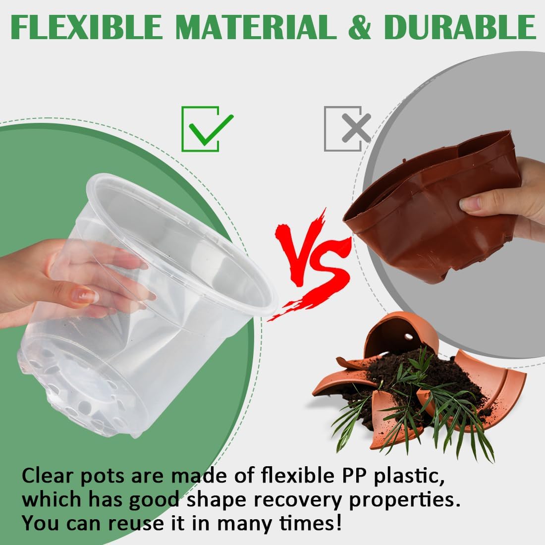 30 Pack 7/6/5/4/3 Inch Clear Nursery Pots for Plants, Flexible Plastic Plant Pots with Drainage Holes, Transparent Seed