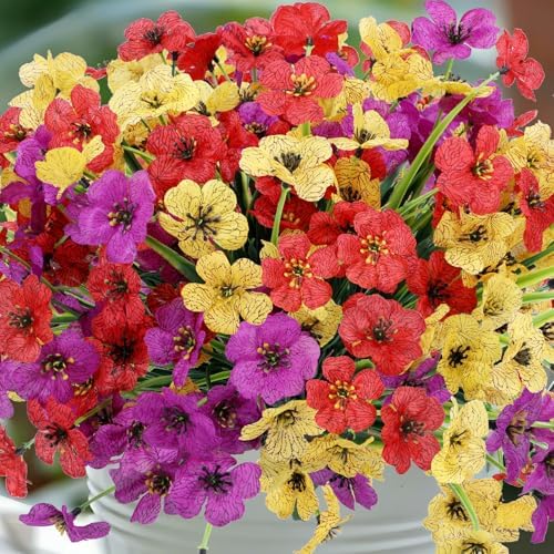 Geegoods Artificial Flowers for Outdoors, 12 Bundles Yellow Purple Red