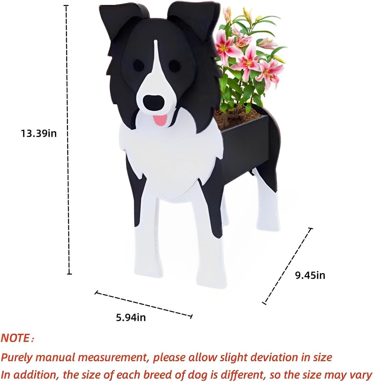 Border Collie Dog Planter Pots, Animal Shaped Flower Pot | Cute Plant Gift for Women and Pet Lovers, Indoor Outdoor