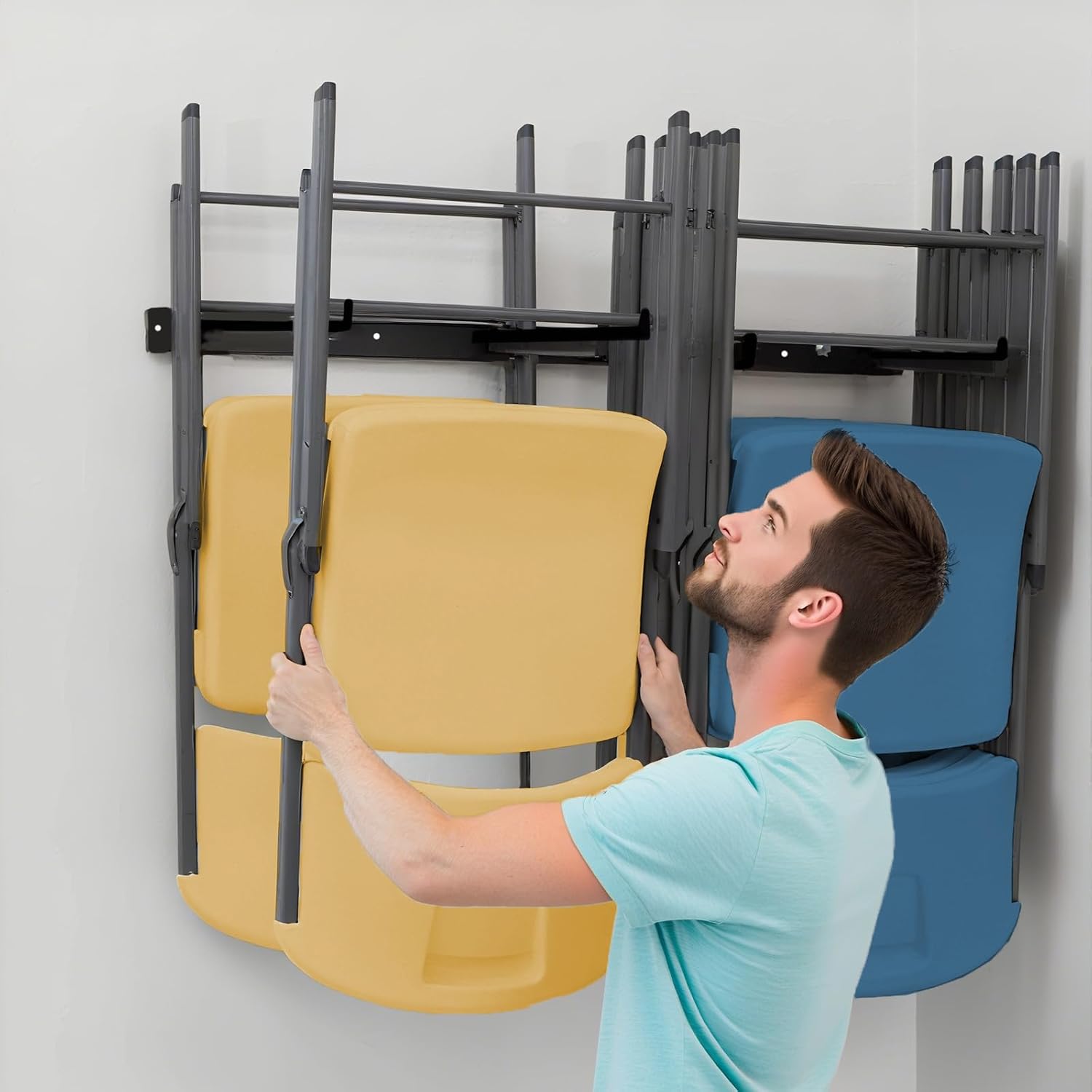 2Pack Folding Chair Storage Rack, Chair Hangers for Garage Wall, Garage Tool Organizer Wall Mount, Heavy Duty Garden