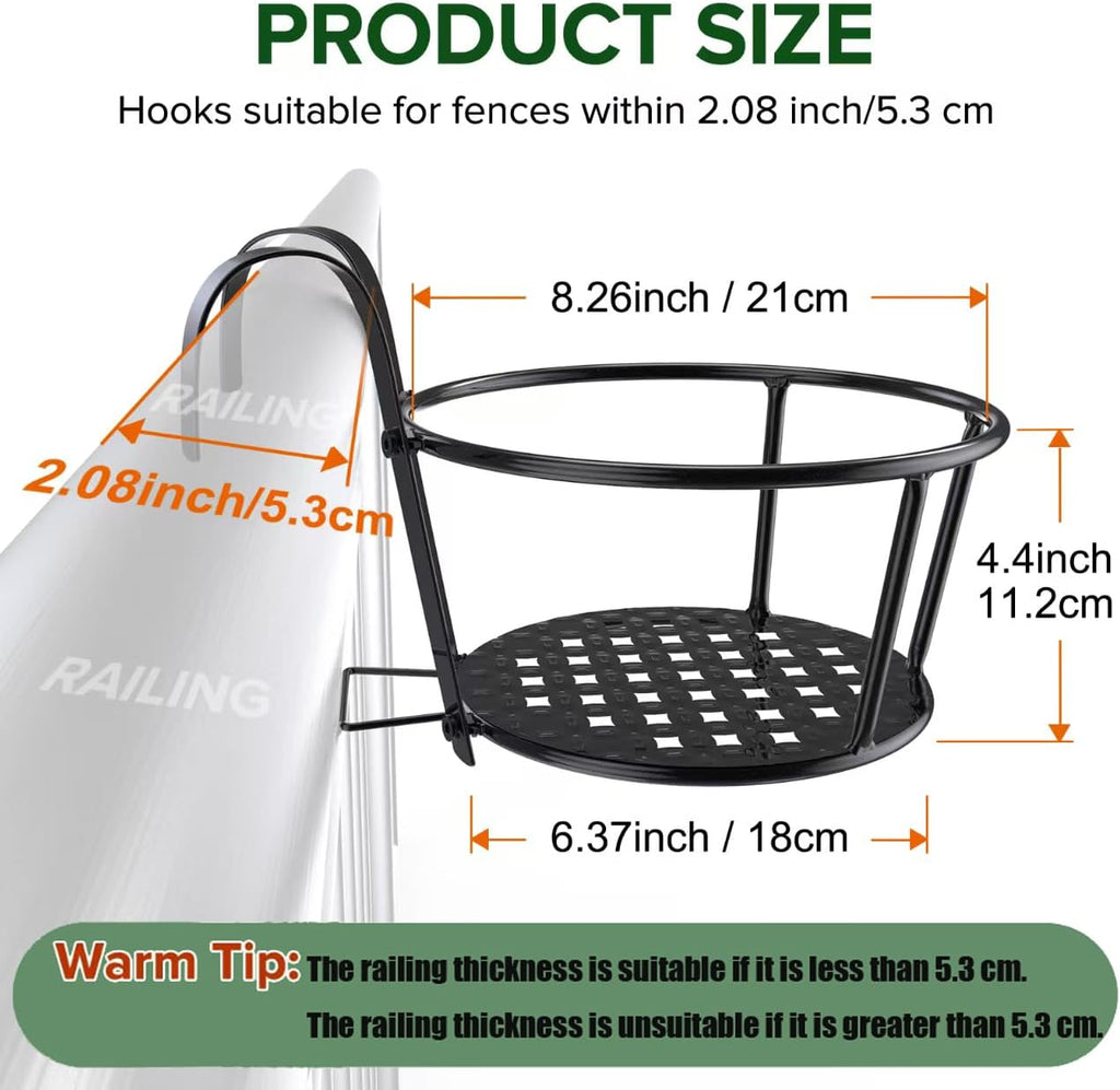 3PCS Railing Planter Holders, Compatible with 1"-2.08" Wide Railings | 3 PCS Railing Hanging Planter Holders, Round