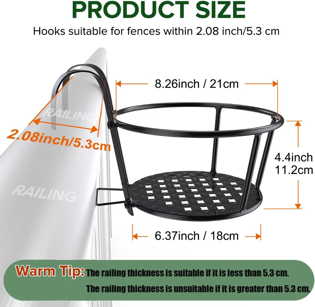 3PCS Railing Planter Holders, Compatible with 1"-2.08" Wide Railings | 3 PCS Railing Hanging Planter Holders, Round