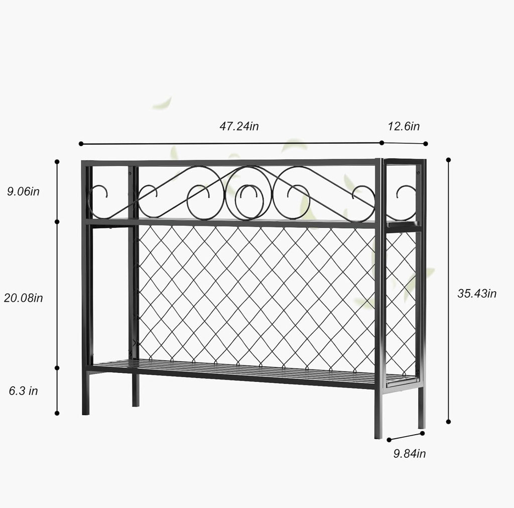 Zhongma 2 Tier Metal Sturdy Narrow Plant Stand, 47.24L x 12.6 W x 35.43 H inch, Indoor and Outdoor Heavy Duty Metal
