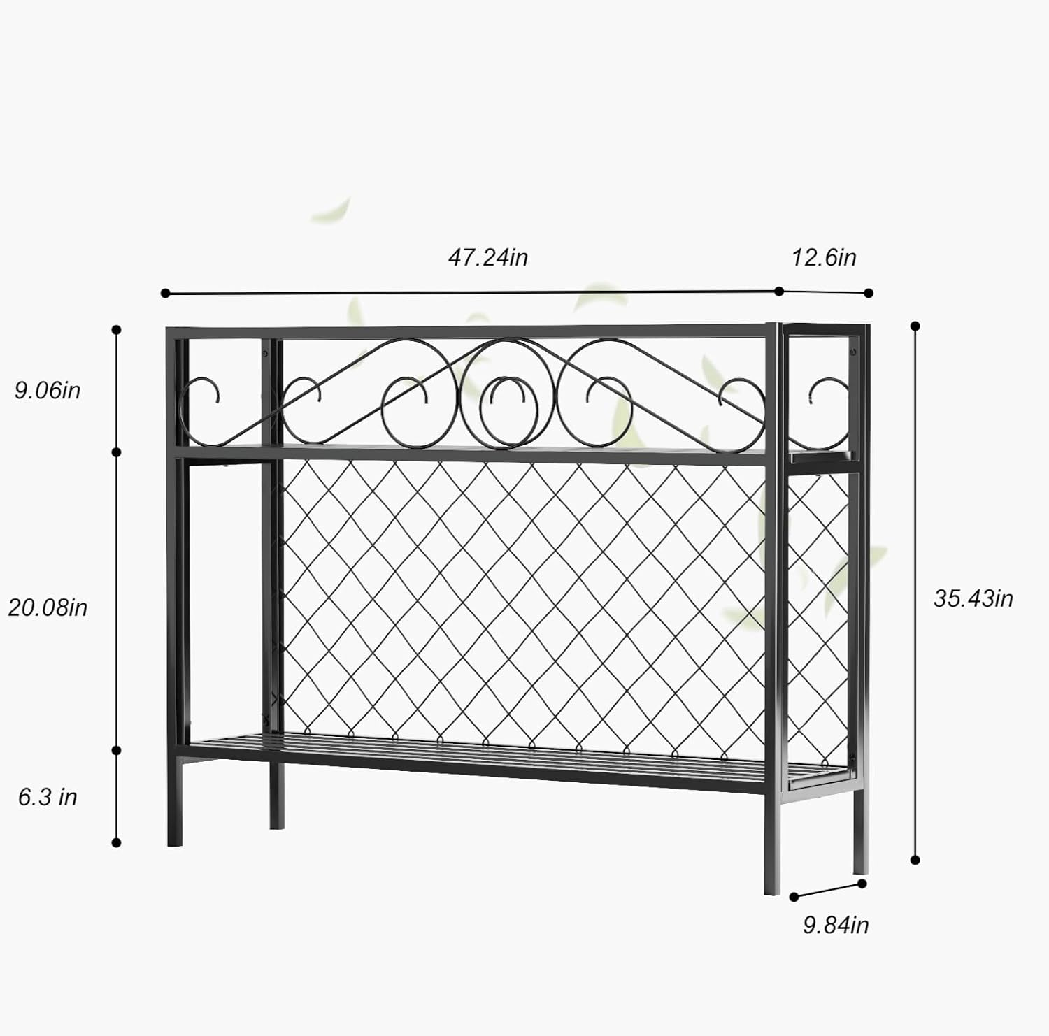Zhongma 2 Tier Metal Sturdy Narrow Plant Stand, 47.24L x 12.6 W x 35.43 H inch, Indoor and Outdoor Heavy Duty Metal