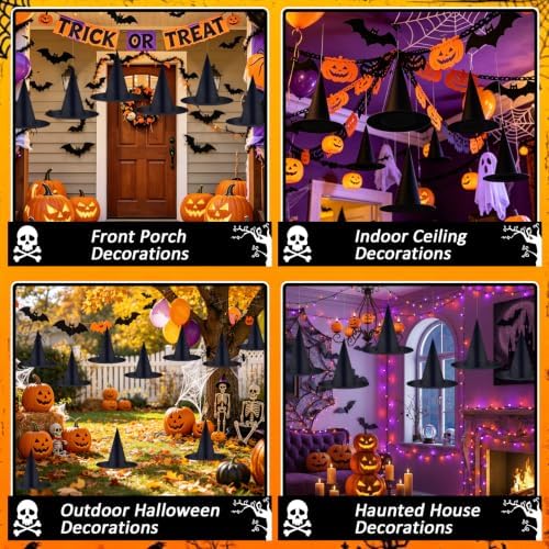Legigo 12 PCS Halloween Decorations Witch Hat- Hanging Witch Hats with Rope