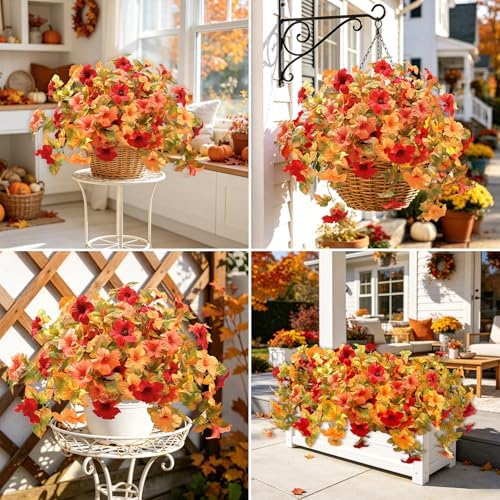 Ouddy Decor Artificial Fall Flowers for Outdoors Decorations, Orange, 2 Pcs