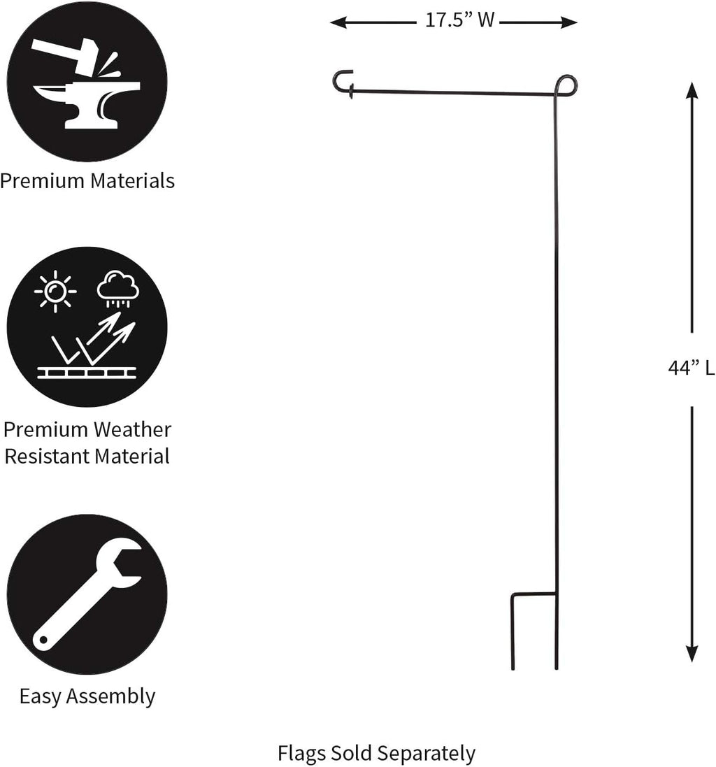 Evergreen Flag Black Iron Cemetery Garden Flag Stand - 15”W x 28”H