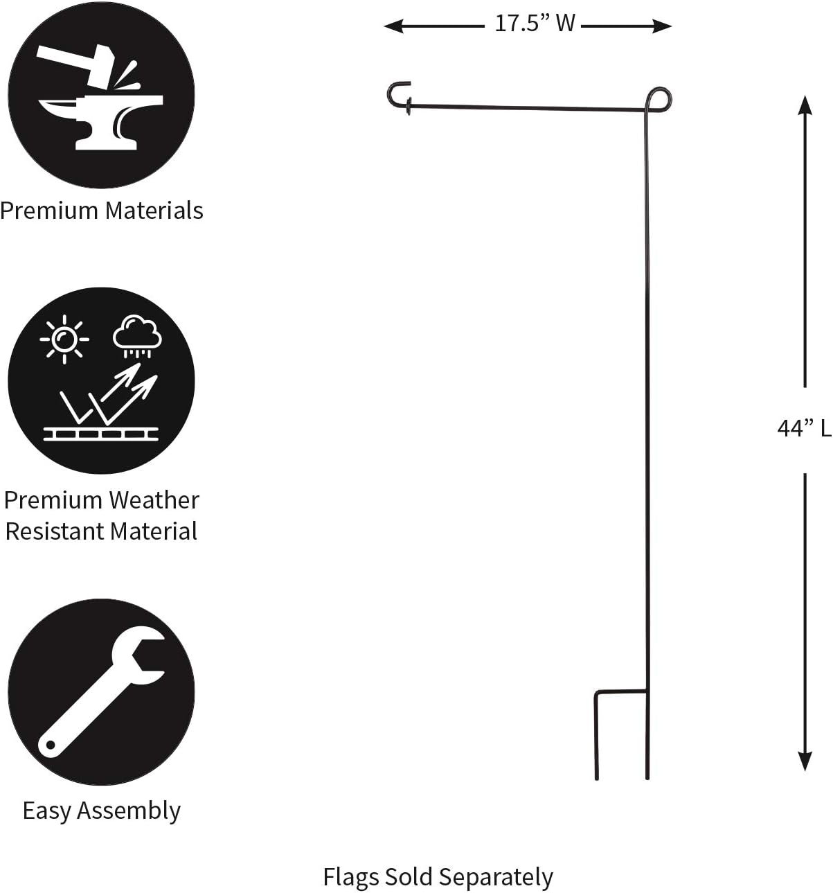Evergreen Flag Black Iron Cemetery Garden Flag Stand - 15”W x 28”H