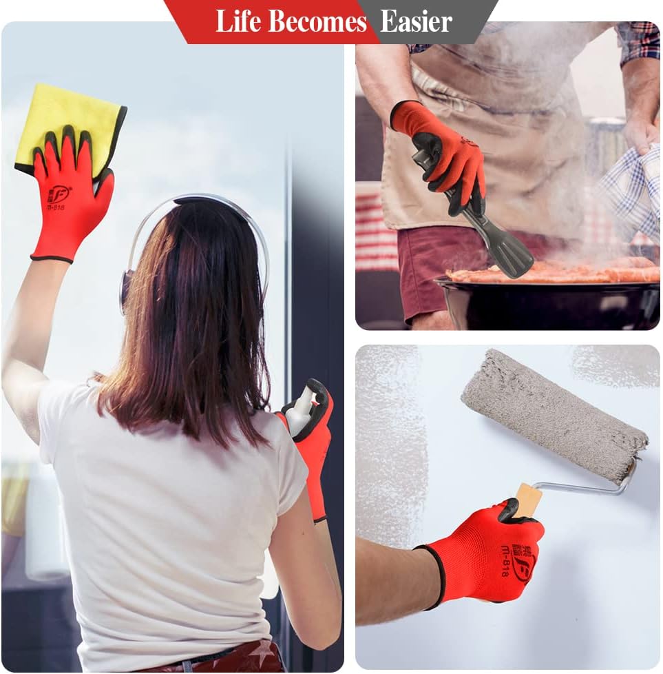 YOUKE OLA 90 Pair Gardening Gloves for Men Women, Breathable Rubber Coated Garden Gloves Working Gloves for Gardening