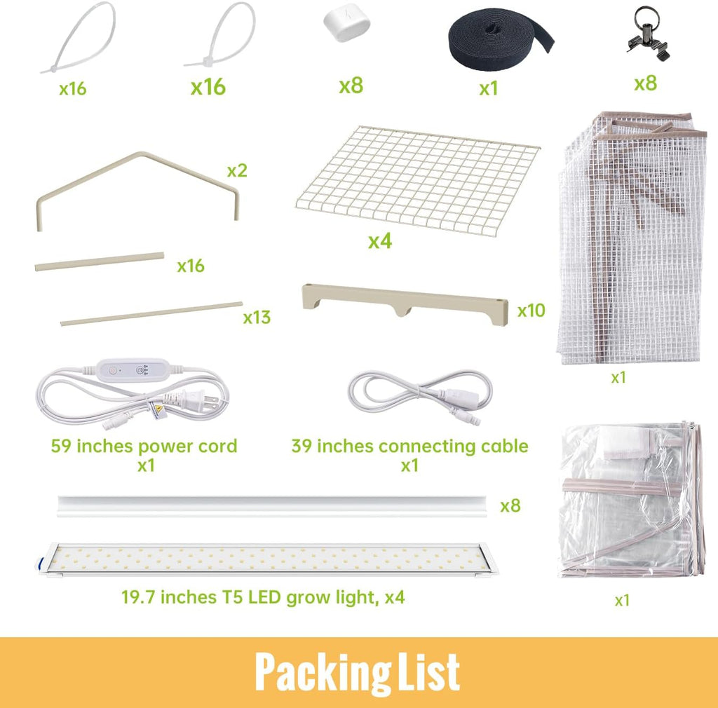 Indoor Greenhouse with Grow Light, 4-Tier Plant Shelf, 27x19x63in | 1.64FT T5 Grow Light for Seedlings, PVC Tent with