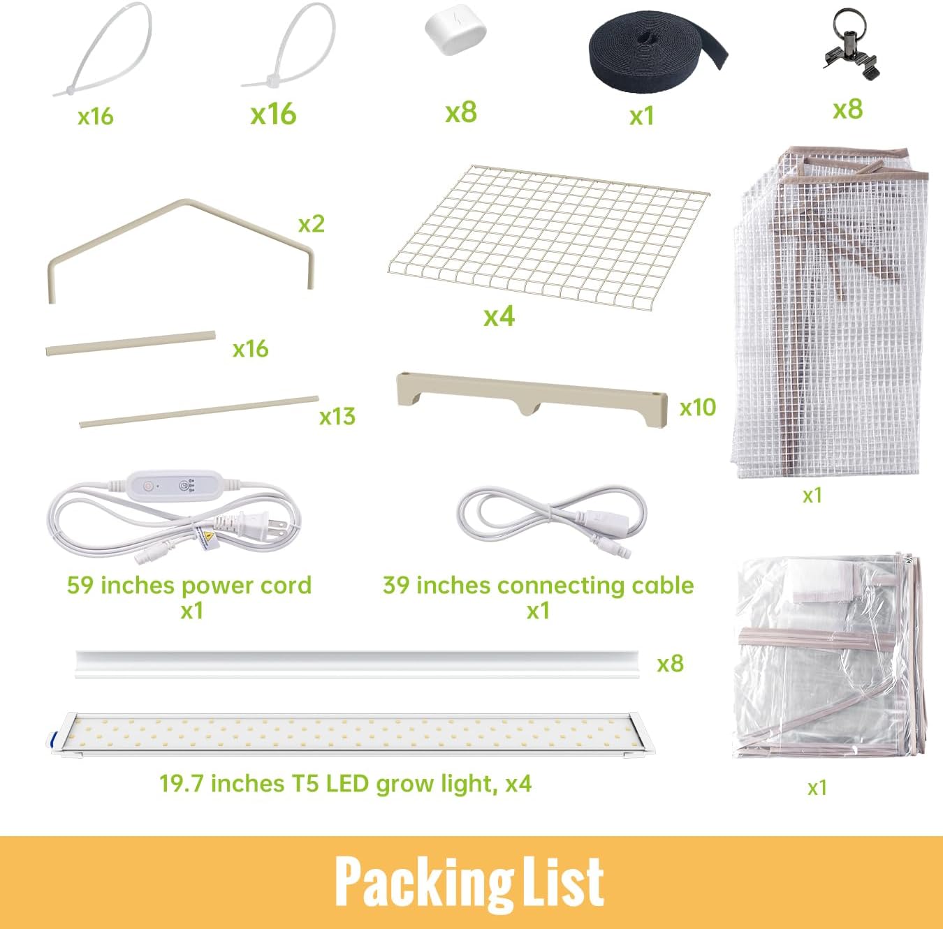 Indoor Greenhouse with Grow Light, 4-Tier Plant Shelf, 27x19x63in | 1.64FT T5 Grow Light for Seedlings, PVC Tent with