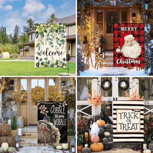 AVOIN colorlife Set of 12 Seasonal Holiday Garden Flags 12x18 Inch