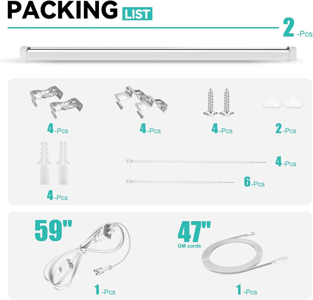 JESLED 4FT Grow Lights, 5000K Full Spectrum Sunlight White, V-Shaped Beam | 96W(2 X 48W), 600W Equiv, On/Off Switch, T8