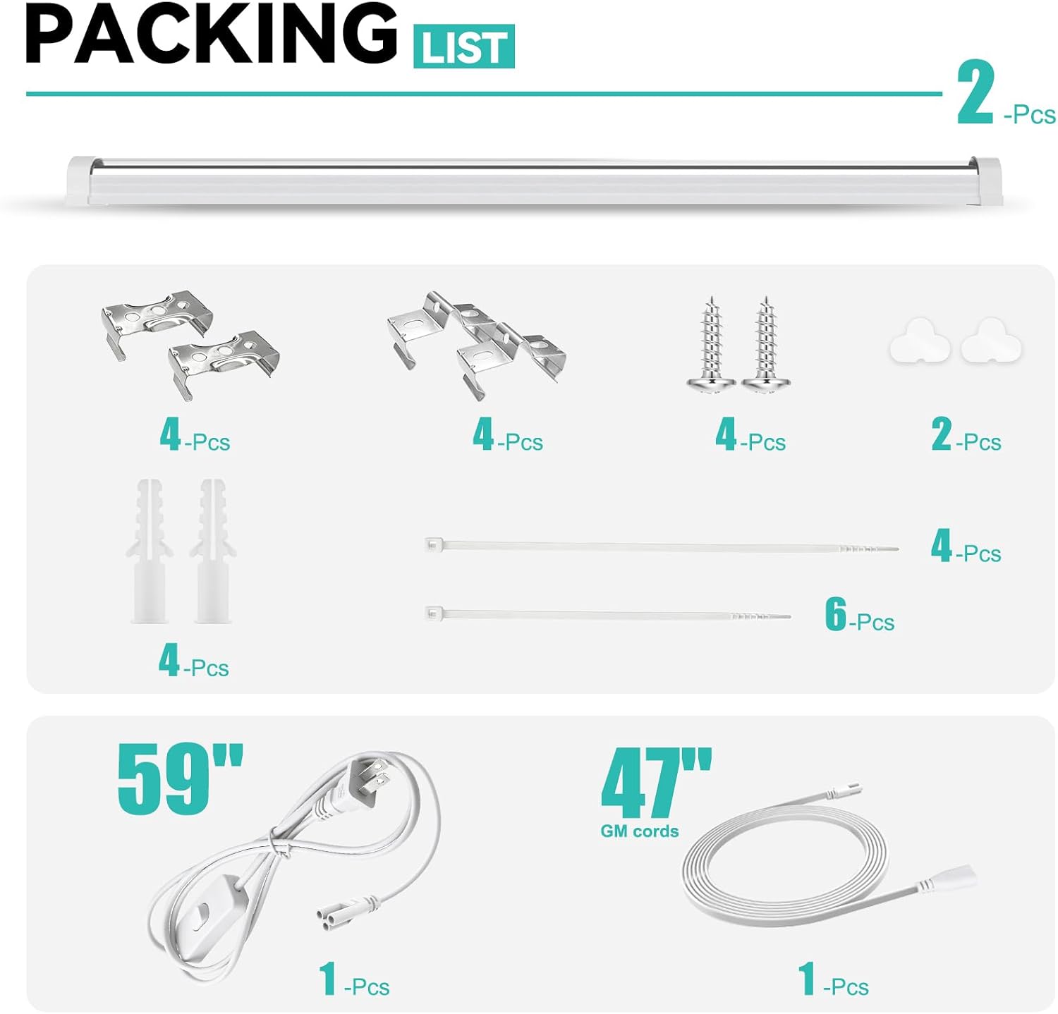 JESLED 4FT Grow Lights, 5000K Full Spectrum Sunlight White, V-Shaped Beam | 96W(2 X 48W), 600W Equiv, On/Off Switch, T8