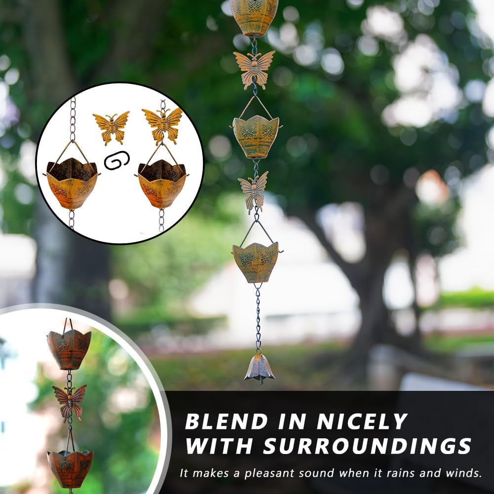 9.2ft Rain Chains for Outside Gutters, Eaves, Drainage | Copper Rain Chain, 12 Cup with Butterfly Decor, Adjustable
