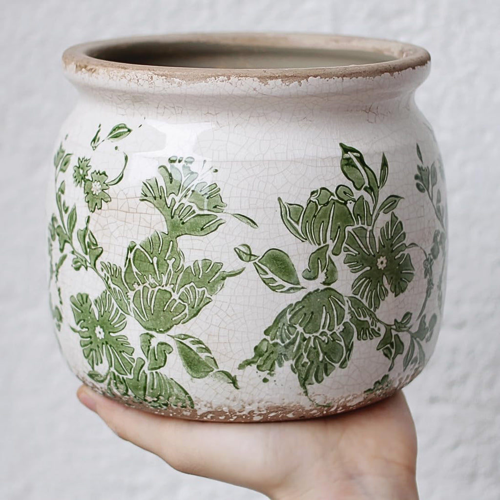 Tuscan Ceramic Indoor Plant Pot, Rustic Farmhouse Vase for Home Decor | 6.29'' Decoration Planter for Snake Plant