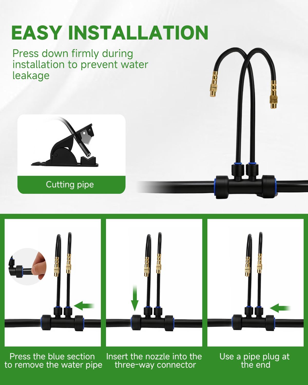 66FT Drip Irrigation System with Timer, Automatic Watering System Kit with Solid Brass Metal Connectors, 360°