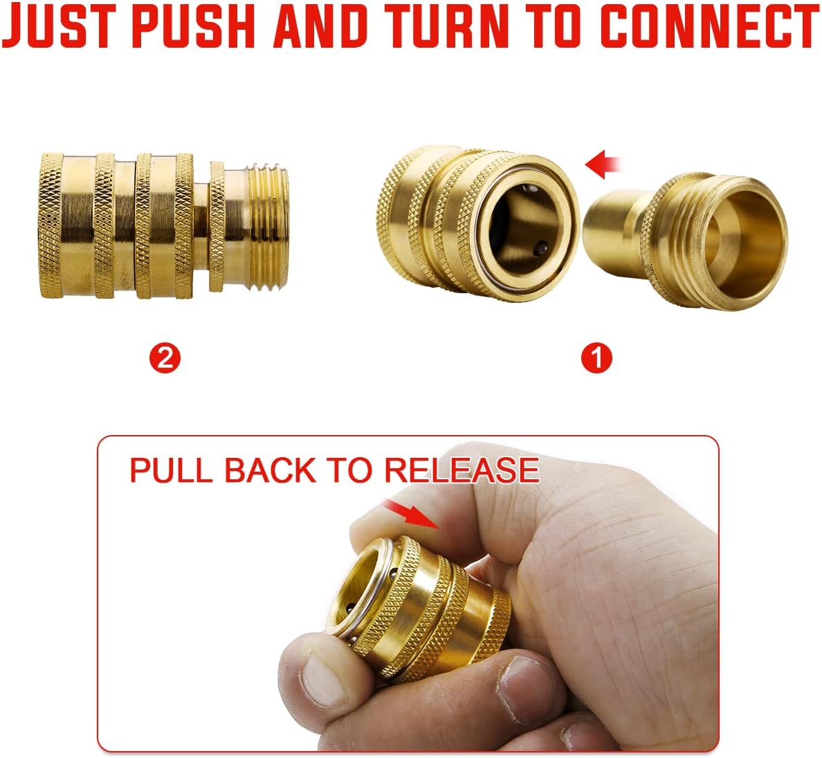 YAMATIC Brass Garden Hose Quick Connect Fittings, 3/4" Thread (4 PACK) | Heavy Duty Solid Brass Fittings, Durability