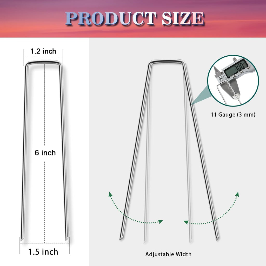 Gtongoko 200 Pack Galvanized Landscape Staples Garden Stakes Plant Cover Stakes 6 Inch 11 Gauge SOD Staples Fence